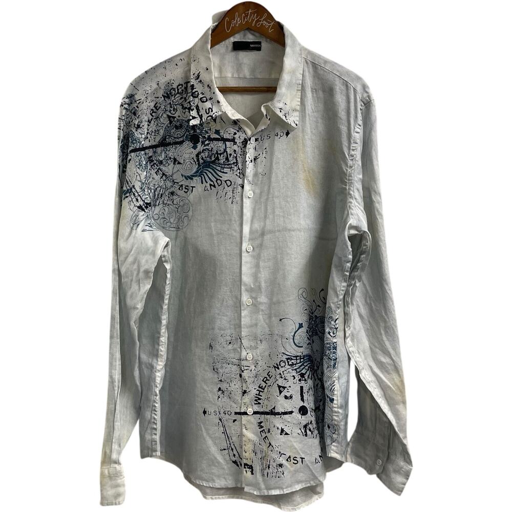 Nani Bon Shirt Long Sleeve Linen Blend Compass Men’s 2XL Designer